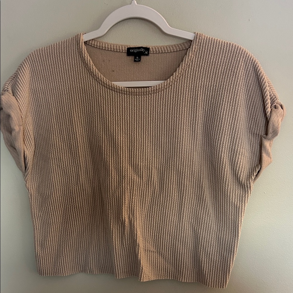 Originality Beige Ribbed Women's Top